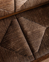 French Oak & Rush Bench w/ Integrated Side Table, 1940's - Lone Fox