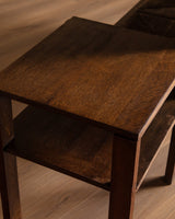 French Oak & Rush Bench w/ Integrated Side Table, 1940's - Lone Fox