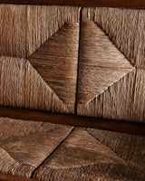 French Oak & Rush Bench w/ Integrated Side Table, 1940's - Lone Fox