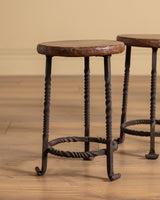 French Oak & Twisted Iron Stool, 1950s (4 available) - Lone Fox