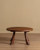 French Round Oak Coffee Table w/ Flared Legs, 1960's - Lone Fox