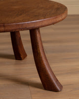 French Round Oak Coffee Table w/ Flared Legs, 1960's - Lone Fox
