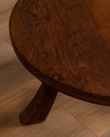 French Round Oak Coffee Table w/ Flared Legs, 1960's - Lone Fox