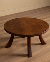 French Round Oak Coffee Table w/ Flared Legs, 1960's - Lone Fox