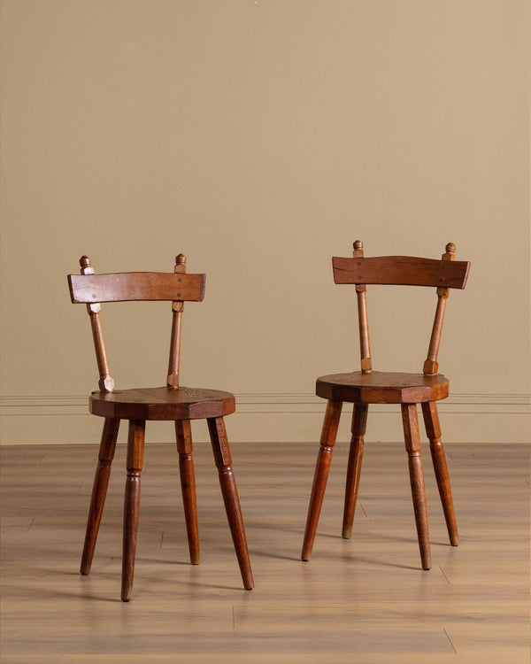 French Rustic Oak Side Chair, 1940's (2 available) - Lone Fox