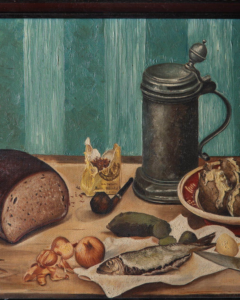 French "Still Life with Pewter Jug" Oil Painting by H Herleyn - Lone Fox