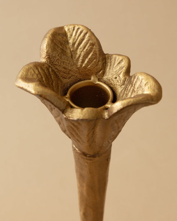 Gilded Cast Iron Flower Shaped Taper Holder - Lone Fox