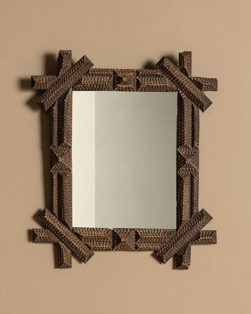 Gilded Tramp Art Mirror with Exaggerated Corners, American, 19th