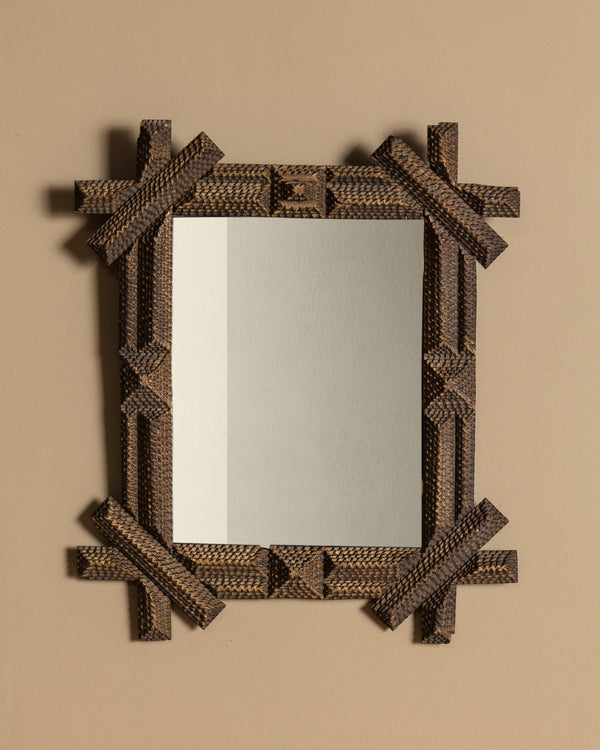 Gilded Tramp Art Mirror with Exaggerated Corners, American, 19th