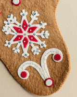 Gingerbread Embroidered Wool Felt Snowflake Stocking - Lone Fox