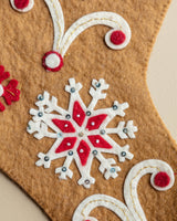 Gingerbread Embroidered Wool Felt Snowflake Stocking - Lone Fox