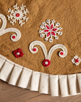 Gingerbread Embroidered Wool Felt Snowflake Tree Skirt - Lone Fox
