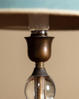 Glass and Brass Table Lamp w/ Hand Painted Shade, Italy, 1950s - Lone Fox