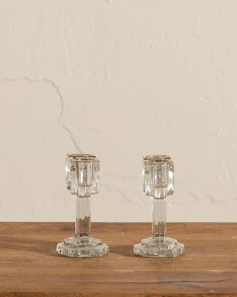 Glass Art Deco Double Taper Holders (Set of 2) - Lone Fox