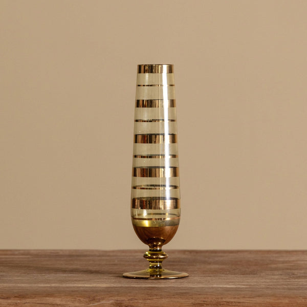 Glass Tall Vase with Gold Stripe Detail, Italy, Mid 20th Century