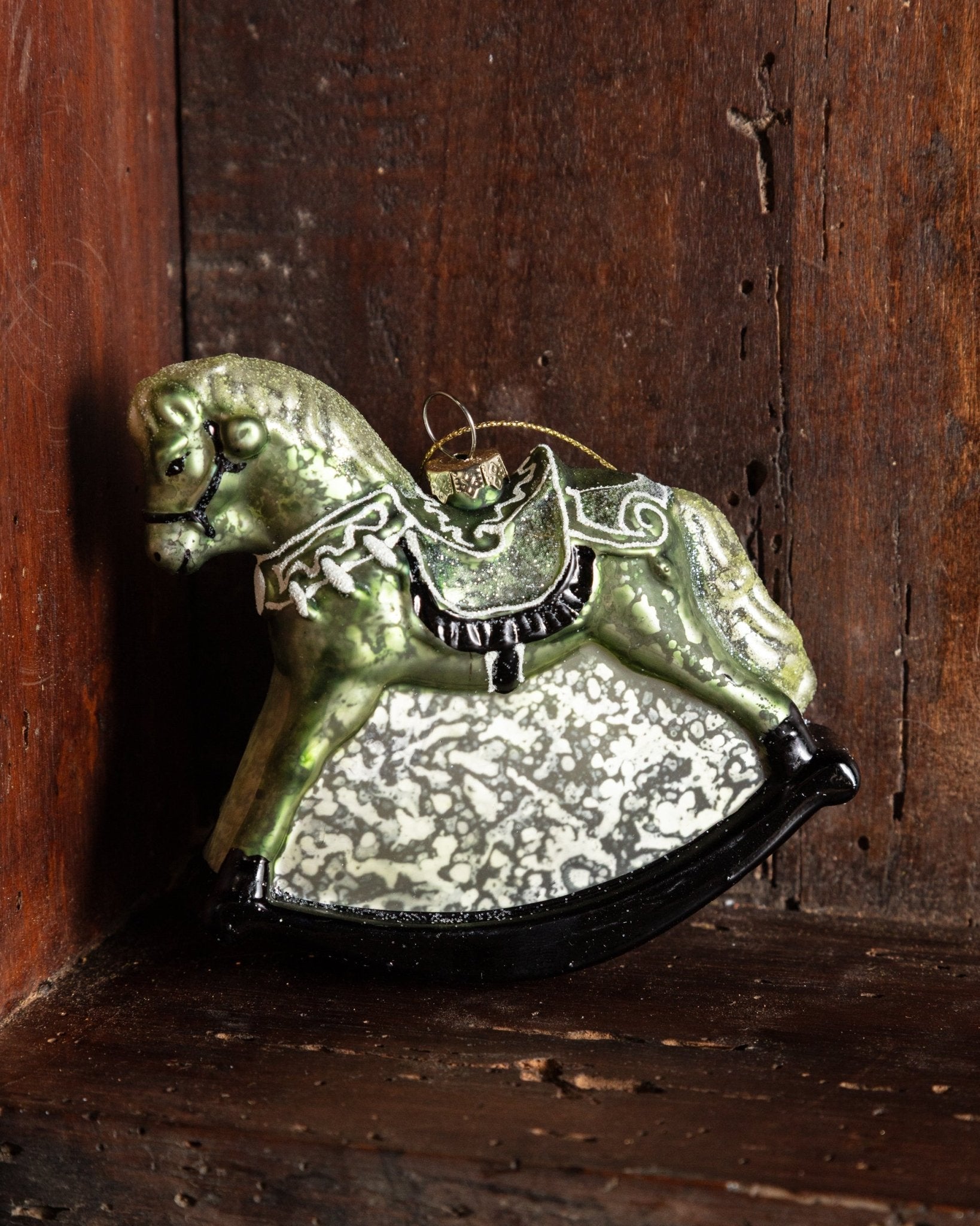 Glittered Glass Rocking Horse Ornament - Lone Fox