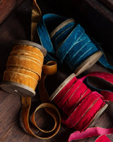 Gold-Edged Velvet Ribbon on Wood Spool - Lone Fox
