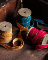 Gold-Edged Velvet Ribbon on Wood Spool - Lone Fox