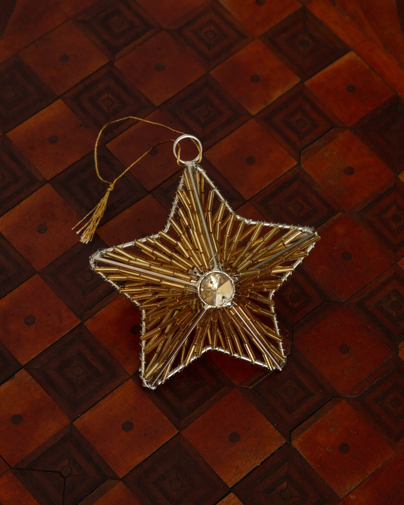 Gold Hand Beaded Star Ornament - Lone Fox