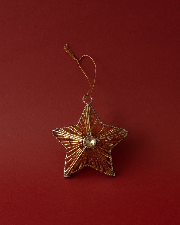 Gold Hand Beaded Star Ornament - Lone Fox