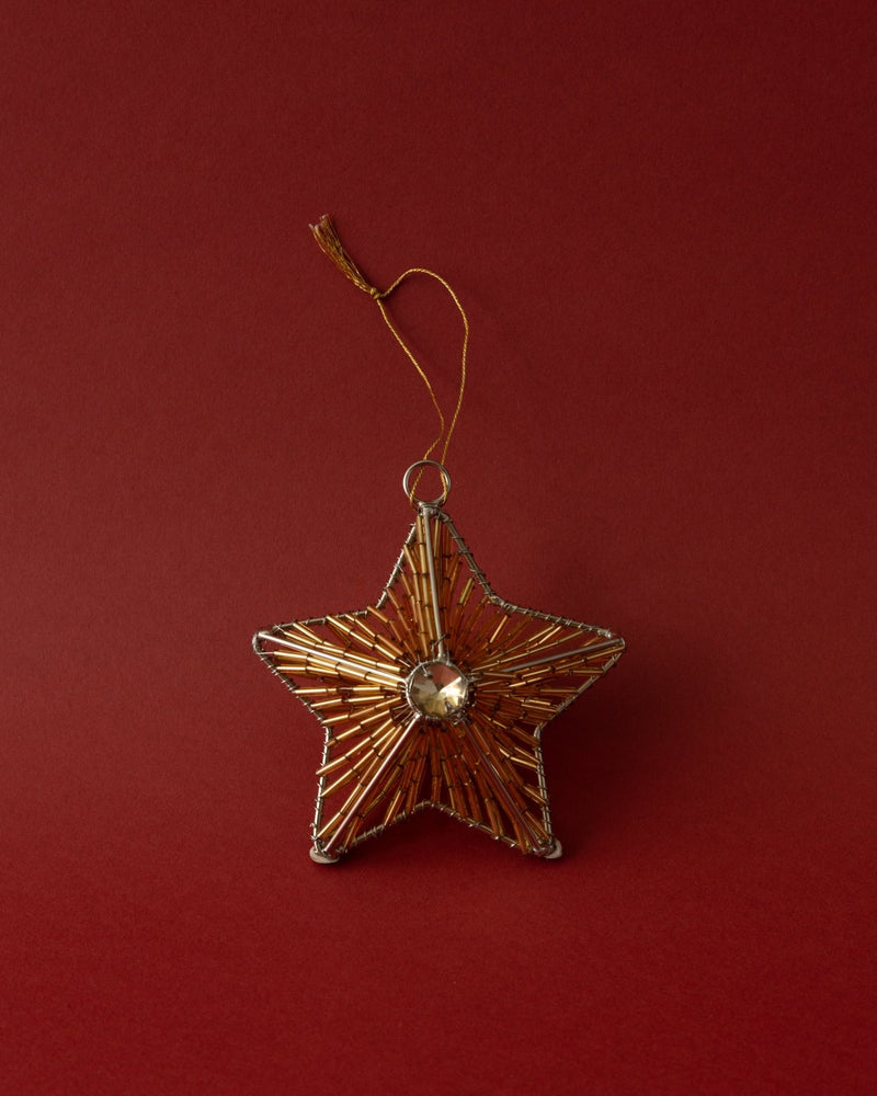 Gold Hand Beaded Star Ornament - Lone Fox