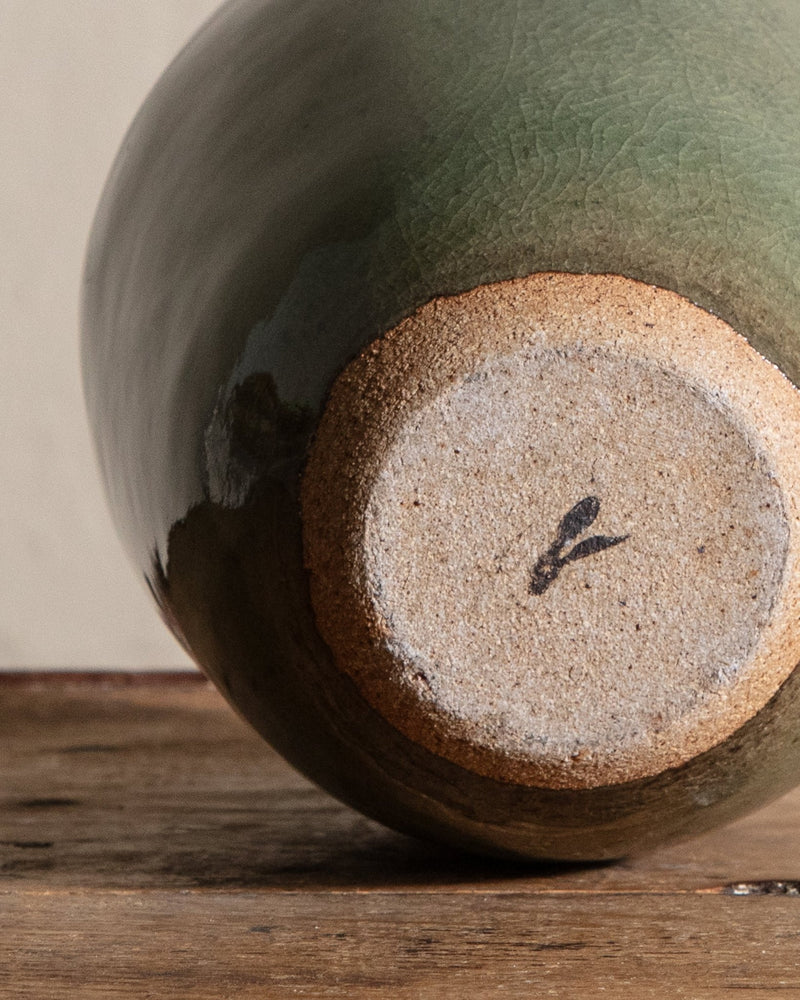 Graduated Blue & Green Lidded Studio Pottery Canister - Lone Fox