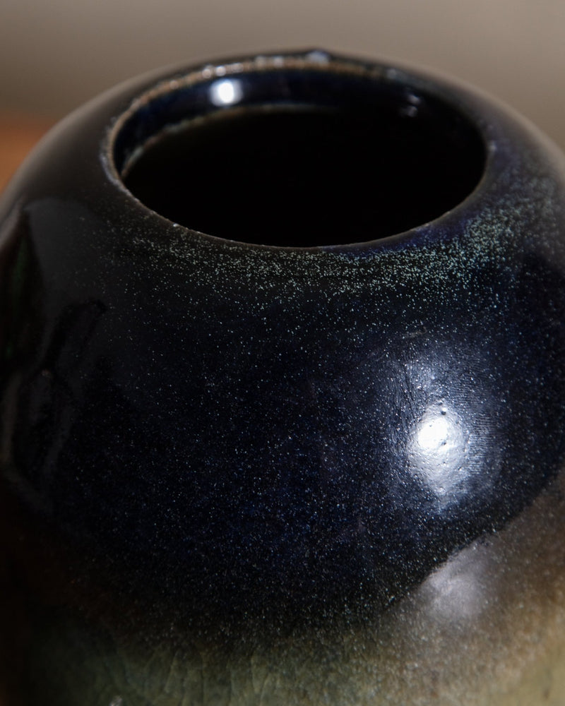 Graduated Blue & Green Lidded Studio Pottery Canister - Lone Fox