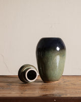 Graduated Blue & Green Lidded Studio Pottery Canister - Lone Fox