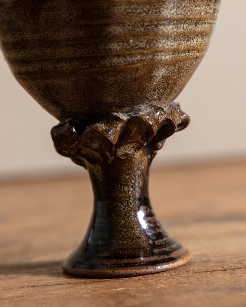 Green & Black Abstract Studio Chalice, Signed - Lone Fox