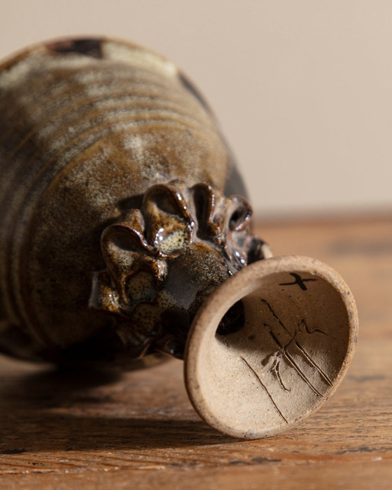 Green & Black Abstract Studio Chalice, Signed - Lone Fox