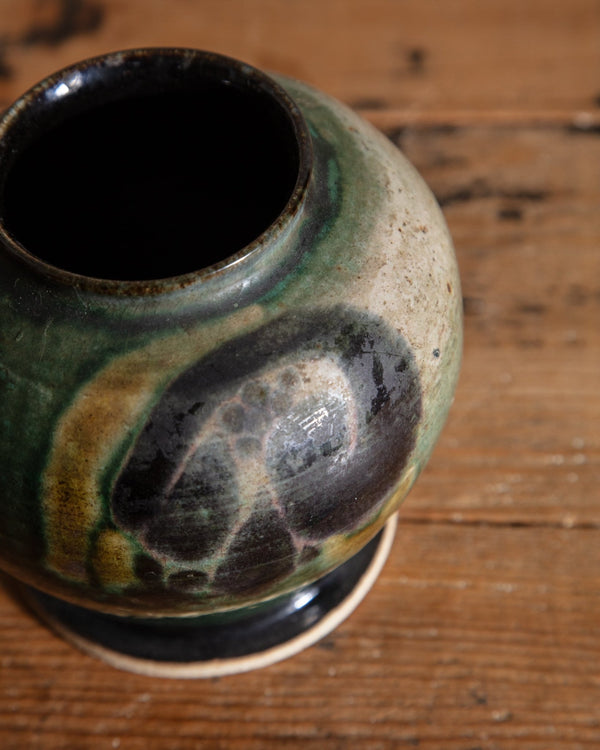 Green & Blue Abstract Studio Vase, Signed - Lone Fox