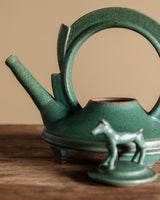 Green Ceramic Teapot with Sculptural Dog Lid by Vincent Sansone, 1980's - Lone Fox