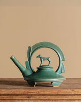 Green Ceramic Teapot with Sculptural Dog Lid by Vincent Sansone, 1980's - Lone Fox