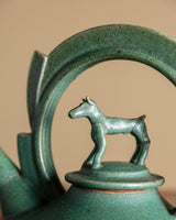 Green Ceramic Teapot with Sculptural Dog Lid by Vincent Sansone, 1980's - Lone Fox