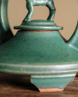 Green Ceramic Teapot with Sculptural Dog Lid by Vincent Sansone, 1980's - Lone Fox