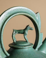 Green Ceramic Teapot with Sculptural Dog Lid by Vincent Sansone, 1980's - Lone Fox