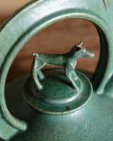 Green Ceramic Teapot with Sculptural Dog Lid by Vincent Sansone, 1980's - Lone Fox