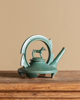 Green Ceramic Teapot with Sculptural Dog Lid by Vincent Sansone, 1980's - Lone Fox