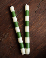 Green & Cream Striped Taper Candles (Set of 2) - Lone Fox