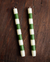 Green & Cream Striped Taper Candles (Set of 2) - Lone Fox