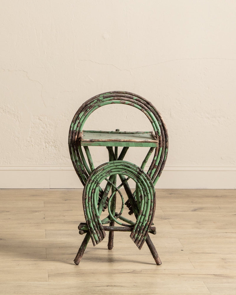 Green Folk Art Horseshoe Twig Side Table, Early 20th Century - Lone Fox
