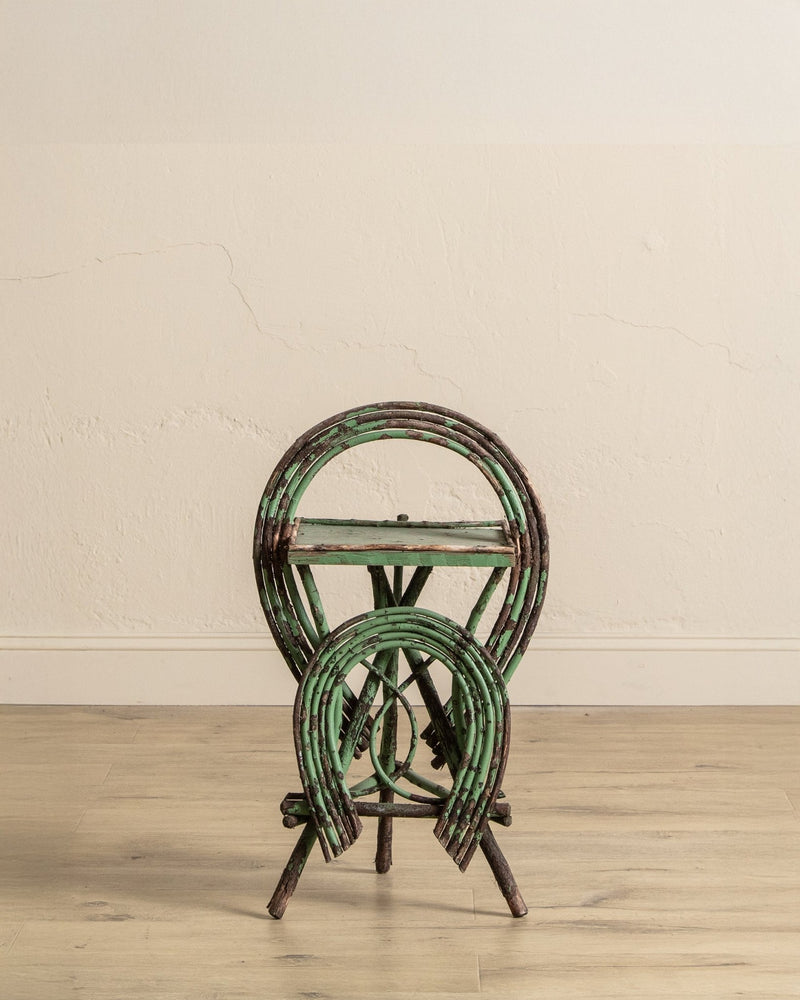 Green Folk Art Horseshoe Twig Side Table, Early 20th Century - Lone Fox