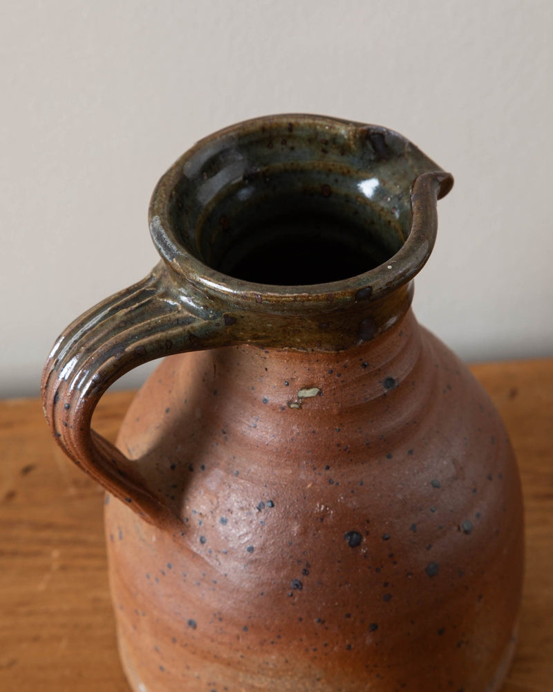 Green Rimed French Pitcher, Signed - Lone Fox