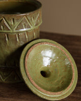 Green Studio Pottery Jar w/ Lid, Italy, 1980's - Lone Fox