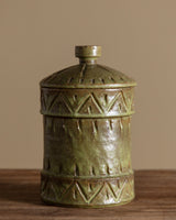 Green Studio Pottery Jar w/ Lid, Italy, 1980's - Lone Fox