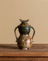 Green Studio Pottery Lidded Jar, American, 1970's - Lone Fox