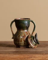 Green Studio Pottery Lidded Jar, American, 1970's - Lone Fox