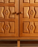 Guillerme et Chambron Oak Bar Cabinet with Travertine Top, France, 1970s - Lone Fox