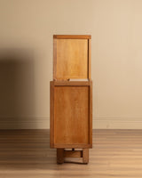Guillerme et Chambron Oak Bar Cabinet with Travertine Top, France, 1970s - Lone Fox