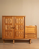 Guillerme et Chambron Oak Bar Cabinet with Travertine Top, France, 1970s - Lone Fox